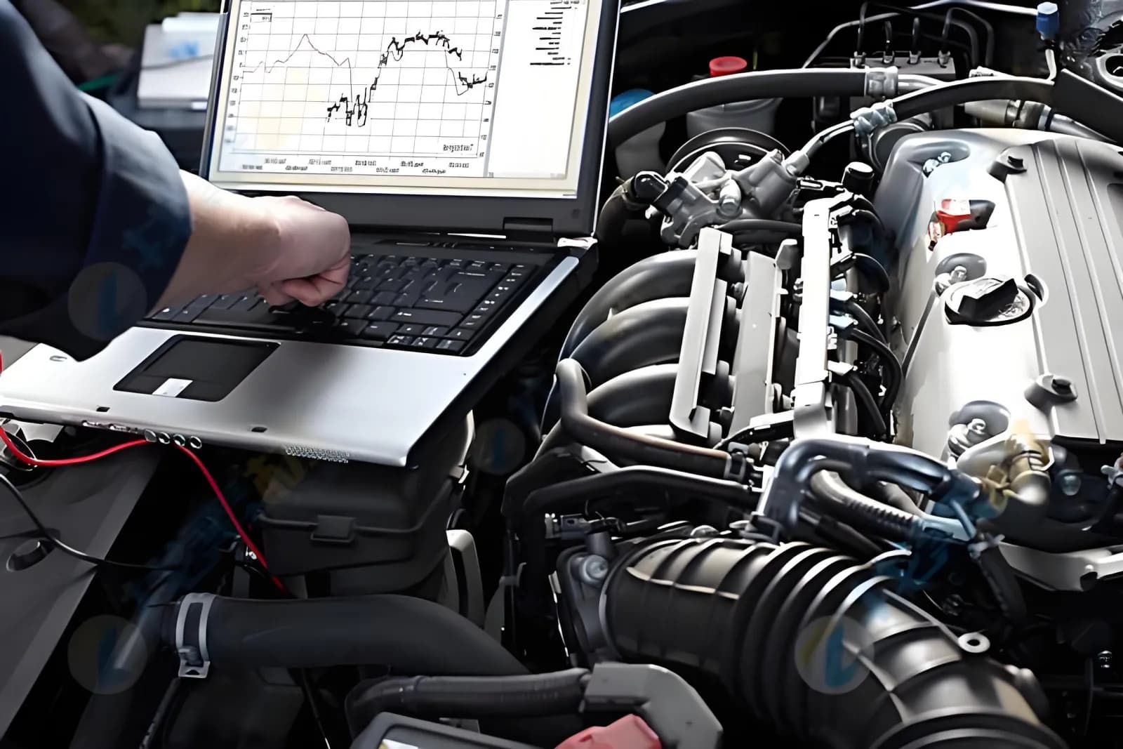 Motoroptimering i Stockholm – tekniker justerar motorns mjukvara via laptop med effektkurva